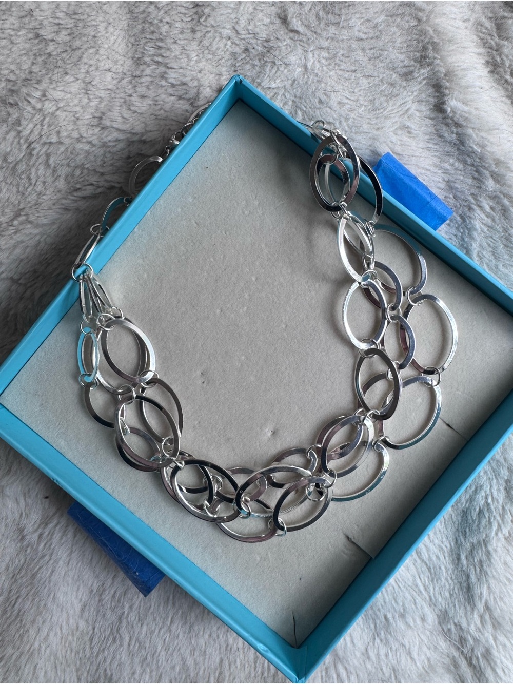 Vintage Multi-Strand Silver Tone Oval Link Statement Necklace